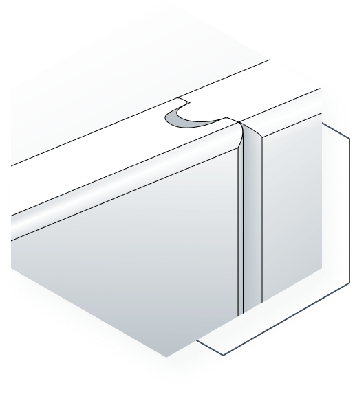The groove is invisible and filled with adhesive